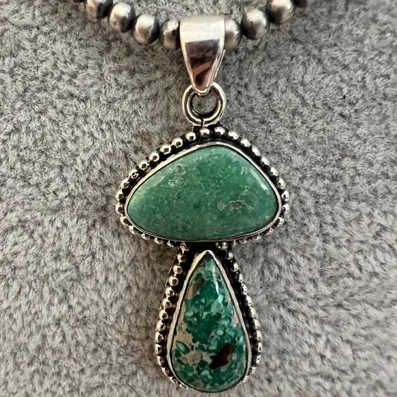 ❤️ White Water Turquoise Sterling Navajo 2 Stone Pendant 1.69” L - 6.2 Gram - Picture 9 of 12